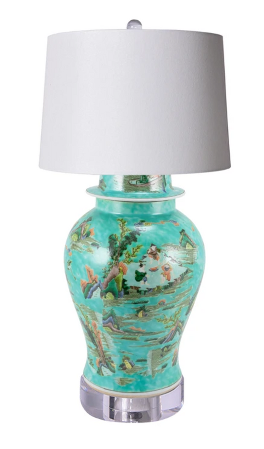 Chinoiserie Green Lamp