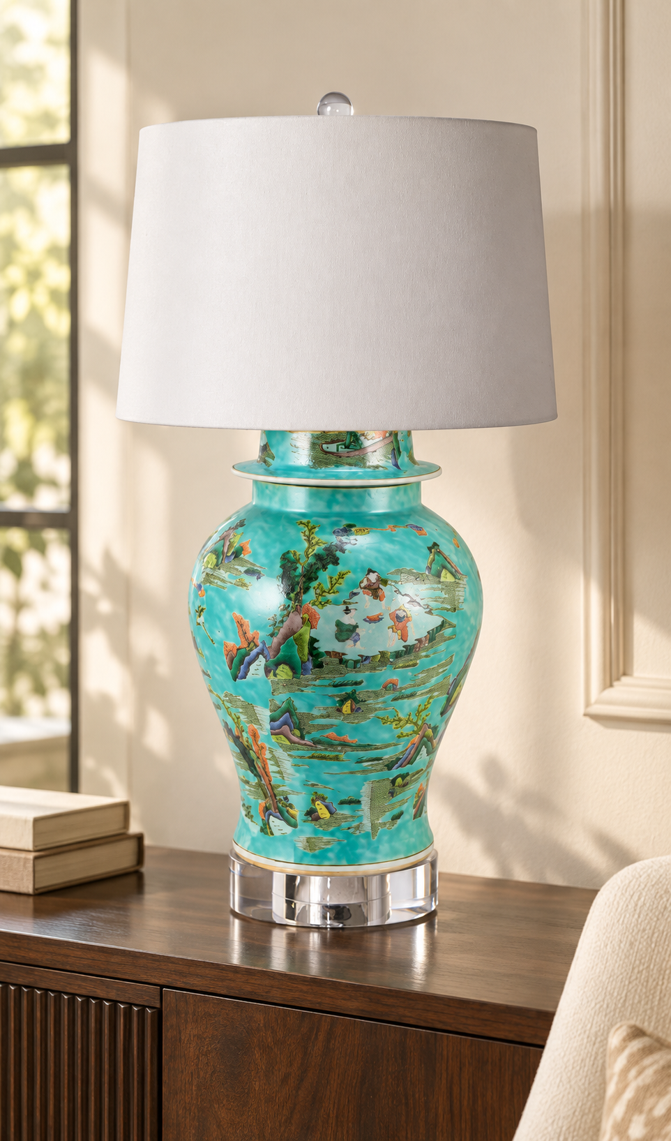 Chinoiserie Green Lamp