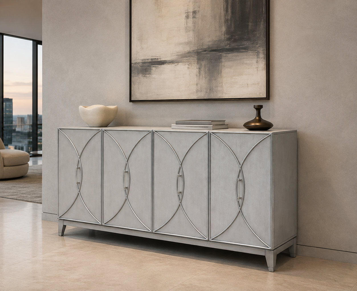 Ash Grey Sideboard with Acrylic Pulls