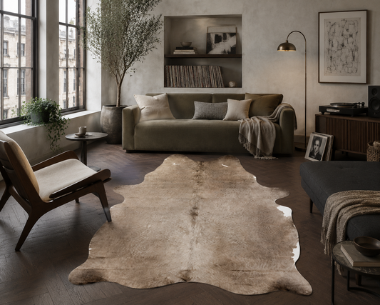 Taupe Large Brazilian Cowhide Rug 7'2"H x 5'6"W