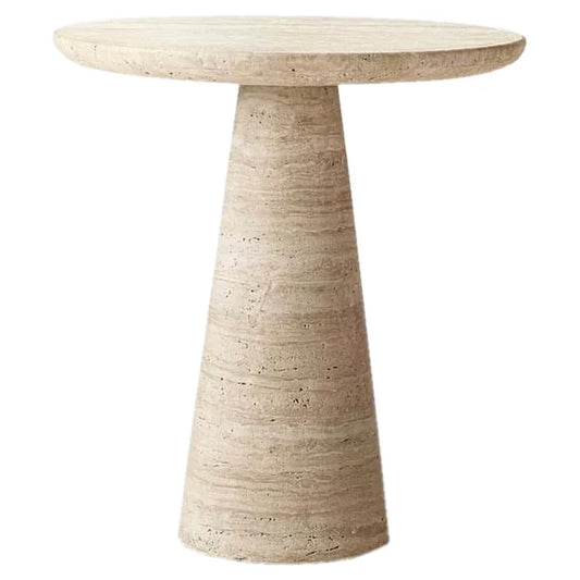 Light Travertine Round Side Table - Honed Finish Conic Legs 18x22
